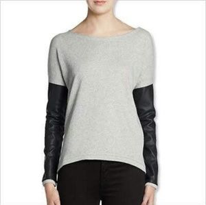 Saks fifth avenue cotton vegan leather sweater